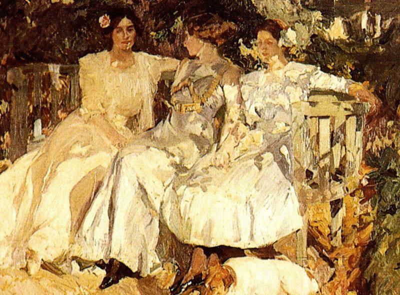 Joaquin Sorolla My Wife and Daughters in the Garden, France oil painting art